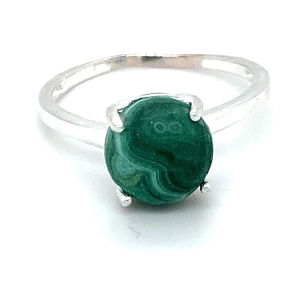 Malachite 3.60ct Platinum Finish Solid Silver Ring - Picture 1 of 6